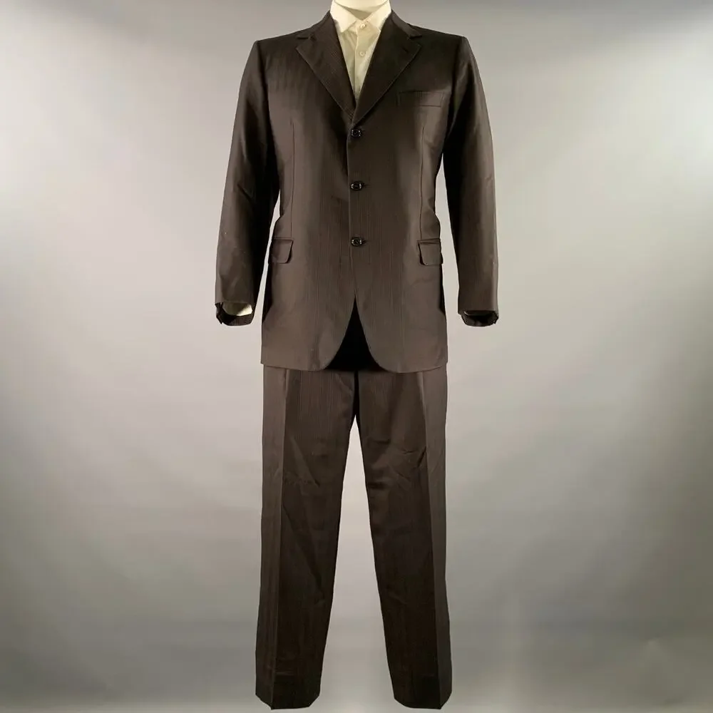 BRIONI Chest Size 46 Black Brown Stripe Wool Blend Notch Lapel Suit